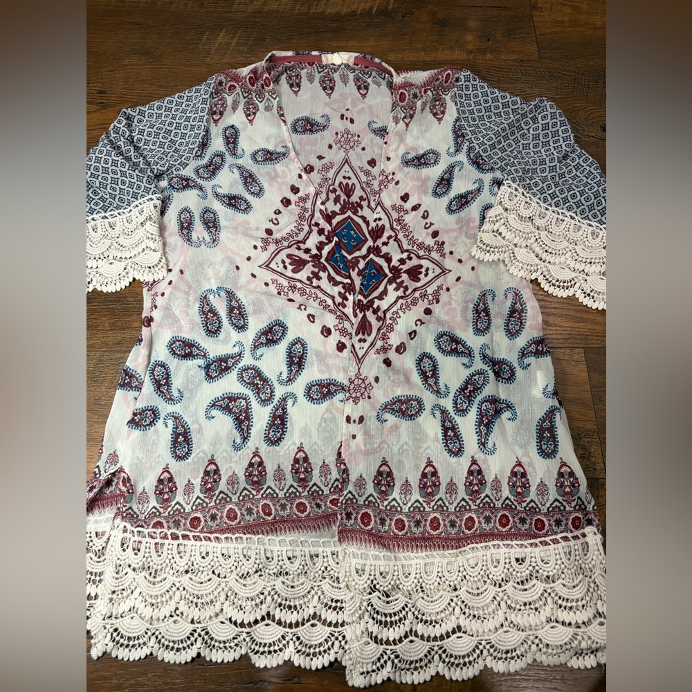 Altard state kimono cardigan paisley blue red pink large